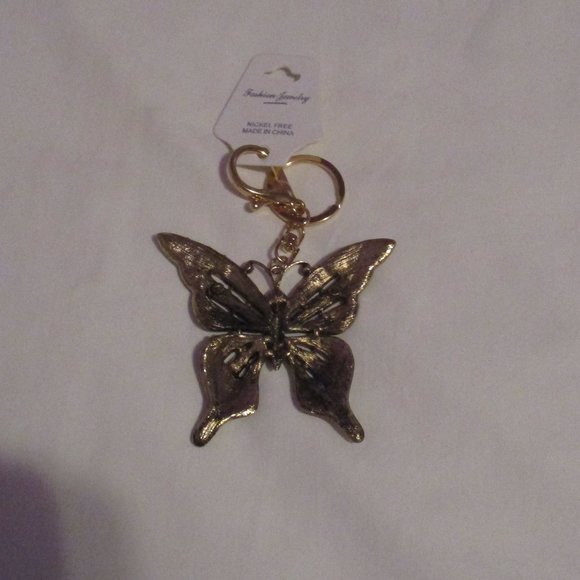 NWT Butterfly Keychain Rhinestones Goldtone - Picture 4 of 4